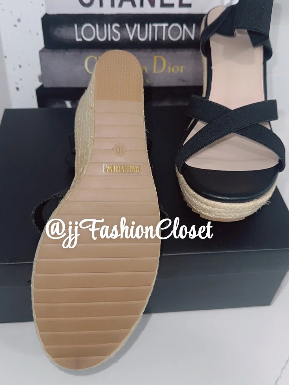 Mikarka Black Espadrille Wedge Sandals for Women
